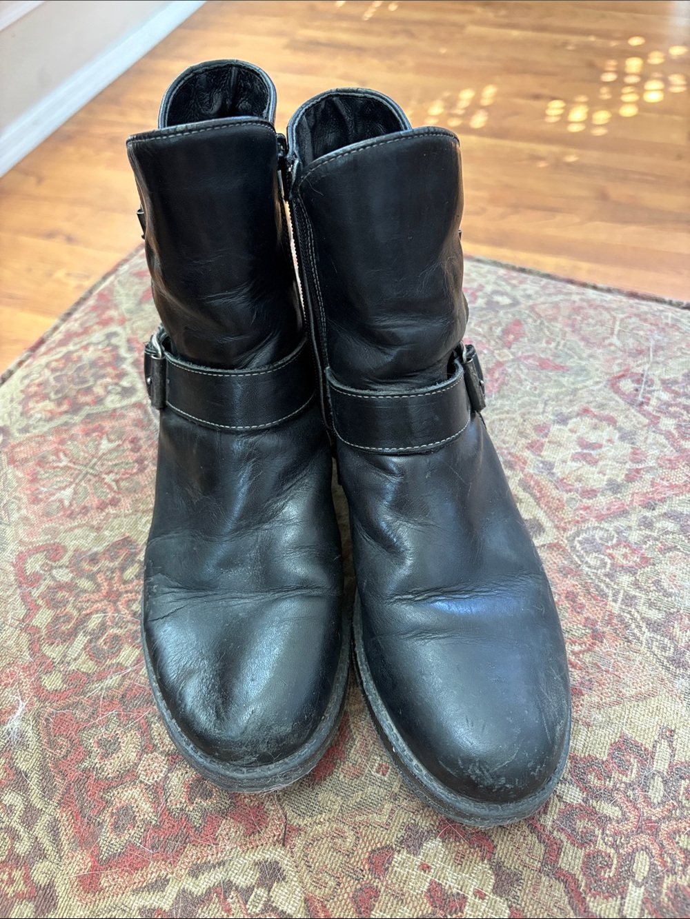 Taos Black Leather outlaw moto Ankle Boots